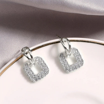 Anziw Moissanite Drop Square Stud Earrings for Women Real 925 Silver Piercing Ear Jewelry D Color Wedding Party Daily Wear Gifts
