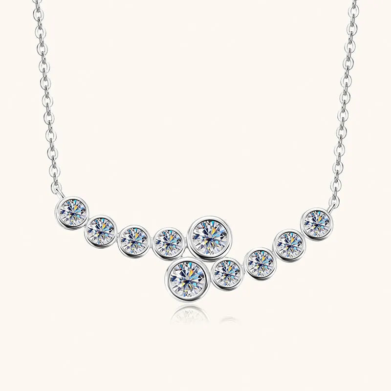 Anziw 4mm&3mm Bubble Moissanite Curved Pendant Necklace for Women 925 Silver Collar French Unique Jewelry 2025 Anniversary Gift