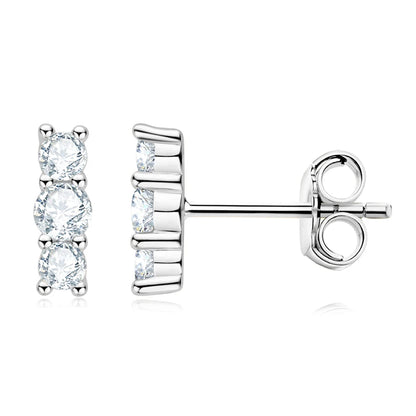 Anziw Sparking 3mm 3 Stone Moissanite Stud Earrings Real S925 Silver for Women Plated White Gold Daily Jewelry Valentine's Gift