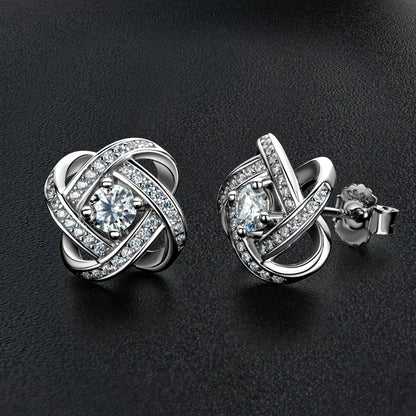 Anziw Original Certified Wedding Stud Earrings 4mm Moissanite Twist Flower Earrings for Women 925 Sterling Silver Jewelry Party