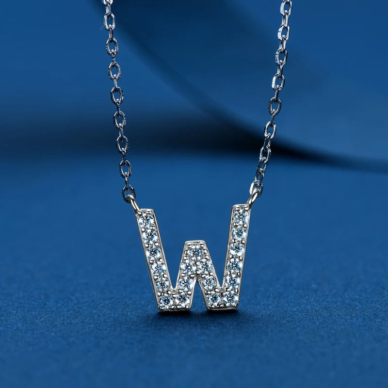 Anziw Initial Moissanite 26 Letter Pendant Necklace for Women Men Real Silver 925 Name Pendant Fine Jewelry Valentine's Day Gift