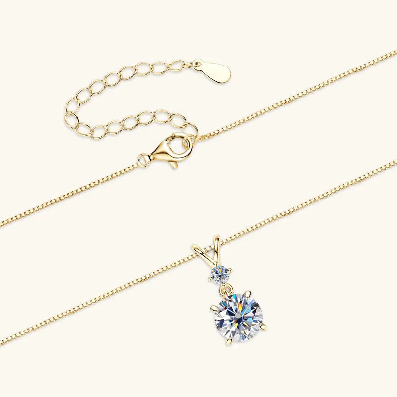 Anziw 1CT 2CT 3CT Moissanite Pendant Necklace for Women 925 Silver Adjustable Chain Sparking Two Stones Necklaces Gift Valentine