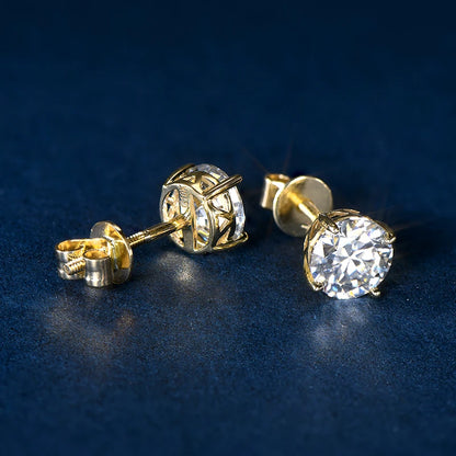 Anziw Pure 10K 14K Gold Stud Earrings Moissanite D0.80CT Piercing Earrings for Women Men Certified Gold Jewel Classic Four Claw