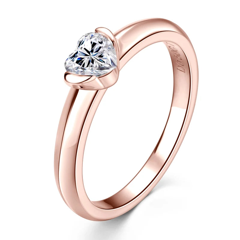 Anziw Rose Gold Color 0.5ct Heart Shaped Moissanite Solitaire Engagement Ring Silver 925 for Women Promise Wedding Bands Jewelry