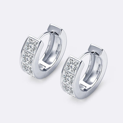 Anziw 3.20CTTW Princess Cut Moissanite Hoop Earrings 100% 925 Silver for Women Jewelry Small Hoops Huggie Inner Diameter 11mm