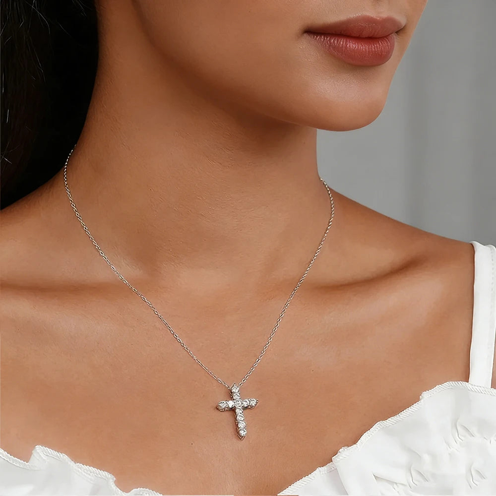 Anziw GRA Certified 3.5mm D Color Moissanite Cross Pendant Necklace 14k Gold Filled Collar Religious Jewelry for Women Men Gifts