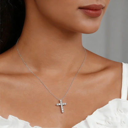 Anziw GRA Certified 3.5mm D Color Moissanite Cross Pendant Necklace 14k Gold Filled Collar Religious Jewelry for Women Men Gifts