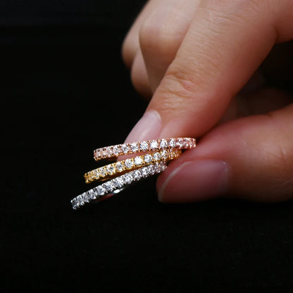 Anziw Full Eternity Bridal Ring 1.4mm Simulated Diamond Band Engagement Wedding Ring Sterling Silver 925 Jewelry for Women Men