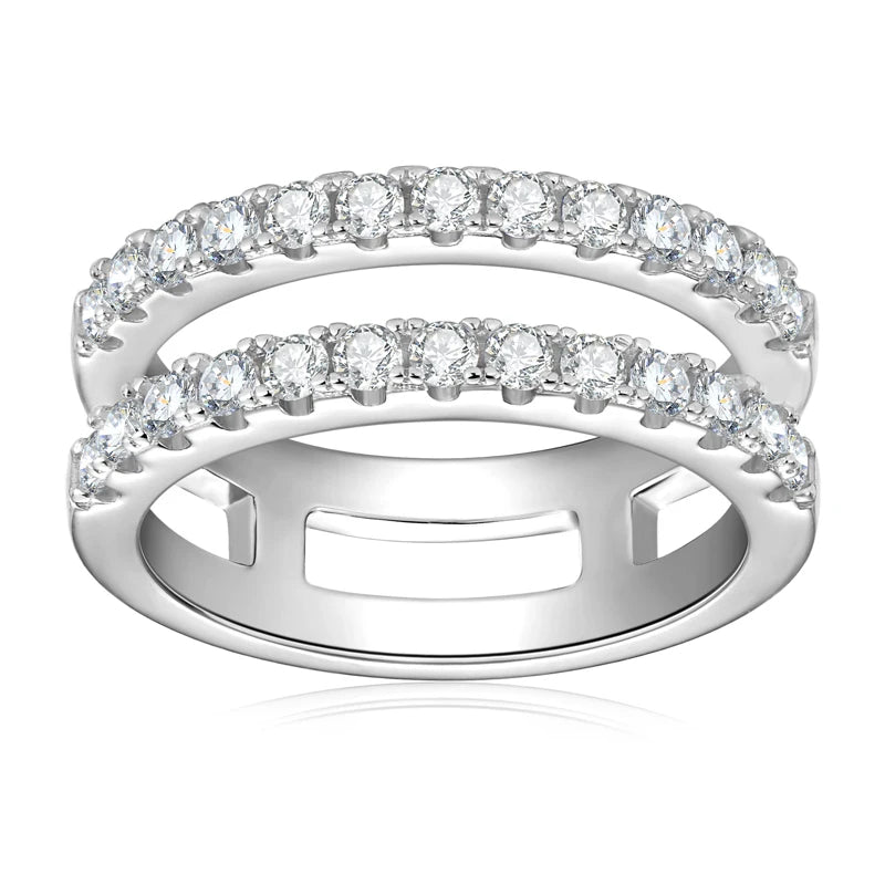Anziw Luxury Full Moissanite Bands Double Row Wedding Rings Real 925 Sterling Silver Ring Enhancer For Women Jewelry Certificate