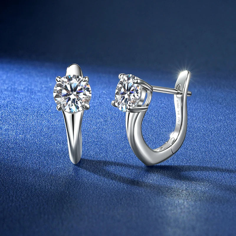 Anziw Certified D Color 1.0CT 6.5mm Moissanite Hoop Earrings 925 Silver Earring Lab Diamond Huggies for Women Fine Jewelry Gifts