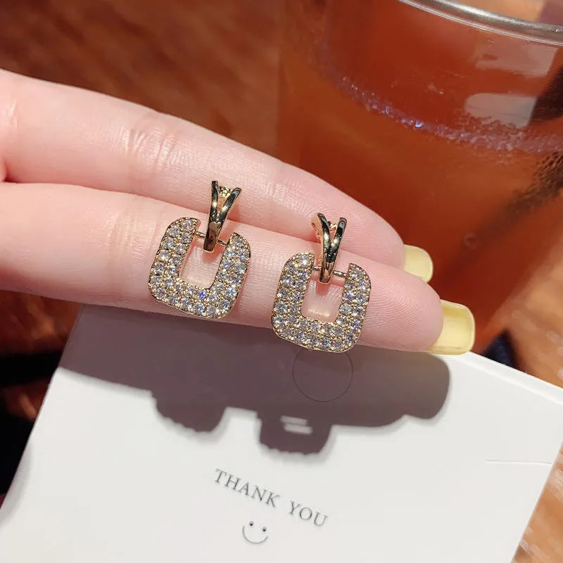 Anziw Moissanite Drop Square Stud Earrings for Women Real 925 Silver Piercing Ear Jewelry D Color Wedding Party Daily Wear Gifts