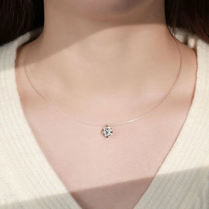 Anziw Trendy 3ct 1ct 0.5ct 2ct Moissanite Pendant Necklaces 925 Silver Adjustable Invisible Fish Line for Women Valentines Gift