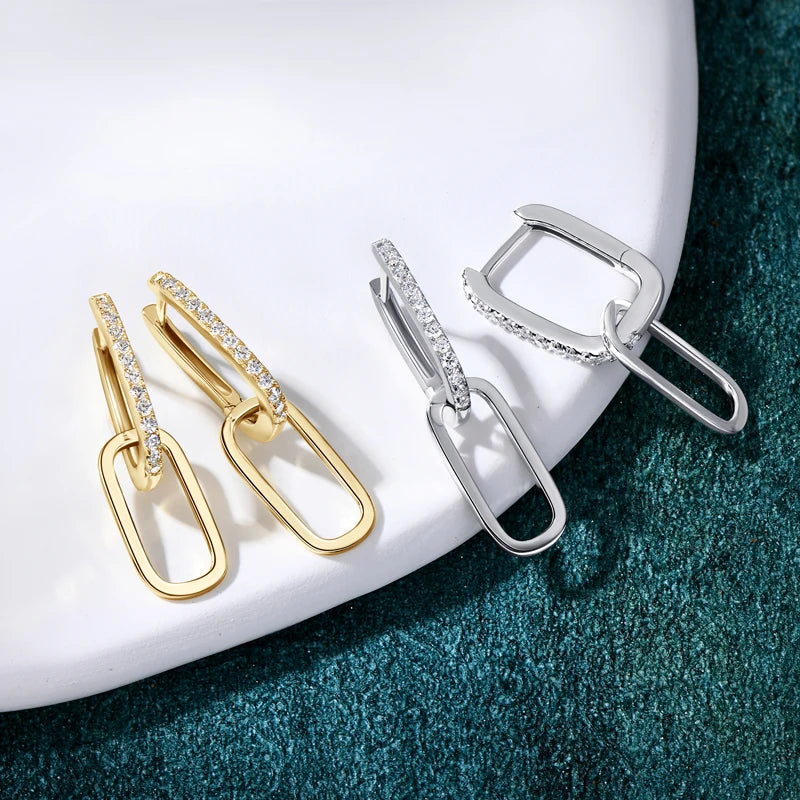 Anziw Paperclip Drop Link Earrings Detachable Hoops for Women Silver 925 Moissanite Huggie Earring Piercing Wedding Jewelry Gift
