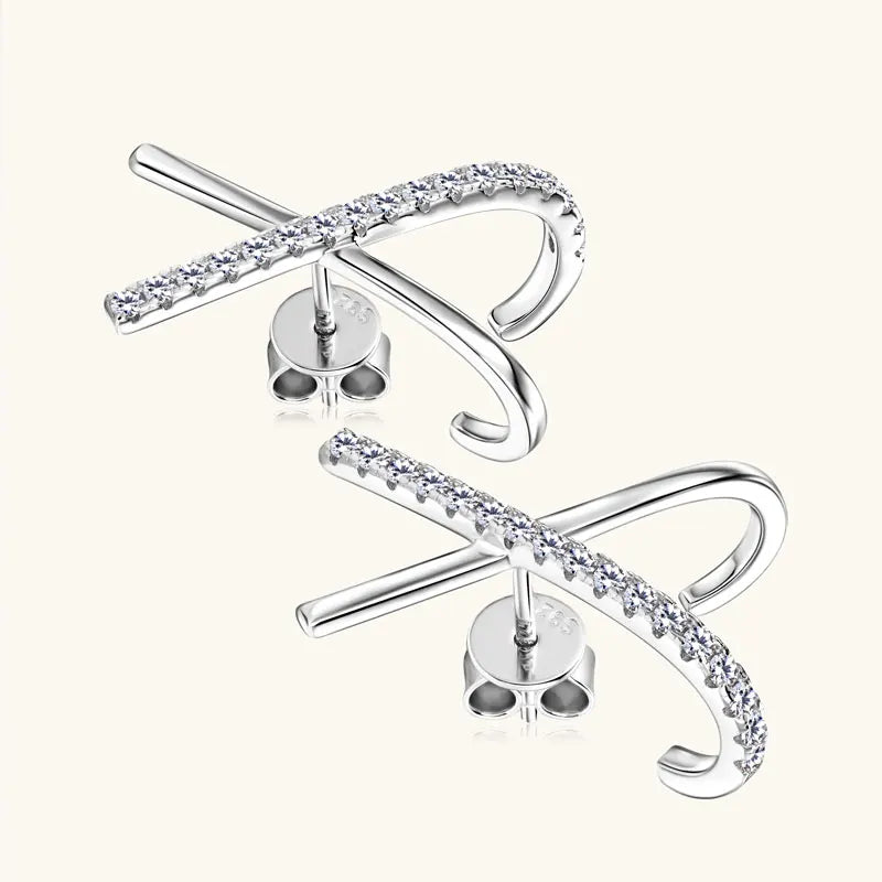Anziw 2025 New Trend Moissanite Earrings 925 Silver Cross X Shape Stud Earrings for Women Daily Wear Fine Jewelry Gift Birthday