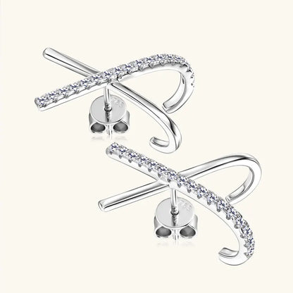 Anziw 2025 New Trend Moissanite Earrings 925 Silver Cross X Shape Stud Earrings for Women Daily Wear Fine Jewelry Gift Birthday