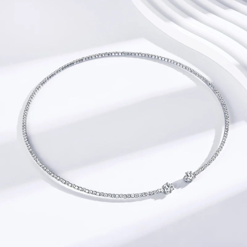 Anziw D1.60CT Heart Cut Moissanite Collar Open Tennis Necklace 925 Sterling Silver Choker for Women Fine Jewelry & Certificate