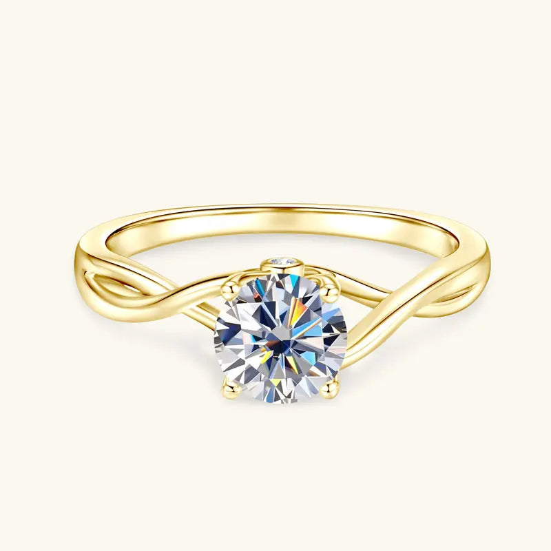 Anziw Vintage 1.0CT 6.5mm Moissanite Ring for Women Real 925 Silver 18k Gold Plated Twist Shank Finger Rings Wedding Engagement