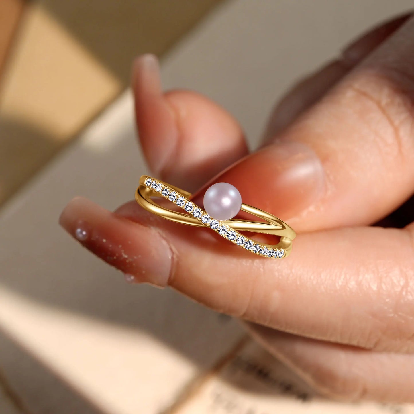 ANZIW s925 4-4.5mm Natural Freshwater Pearl Cross Rings for Women 925 Sterling Silver Trendy Opening Bands Ring Finger Jewelry