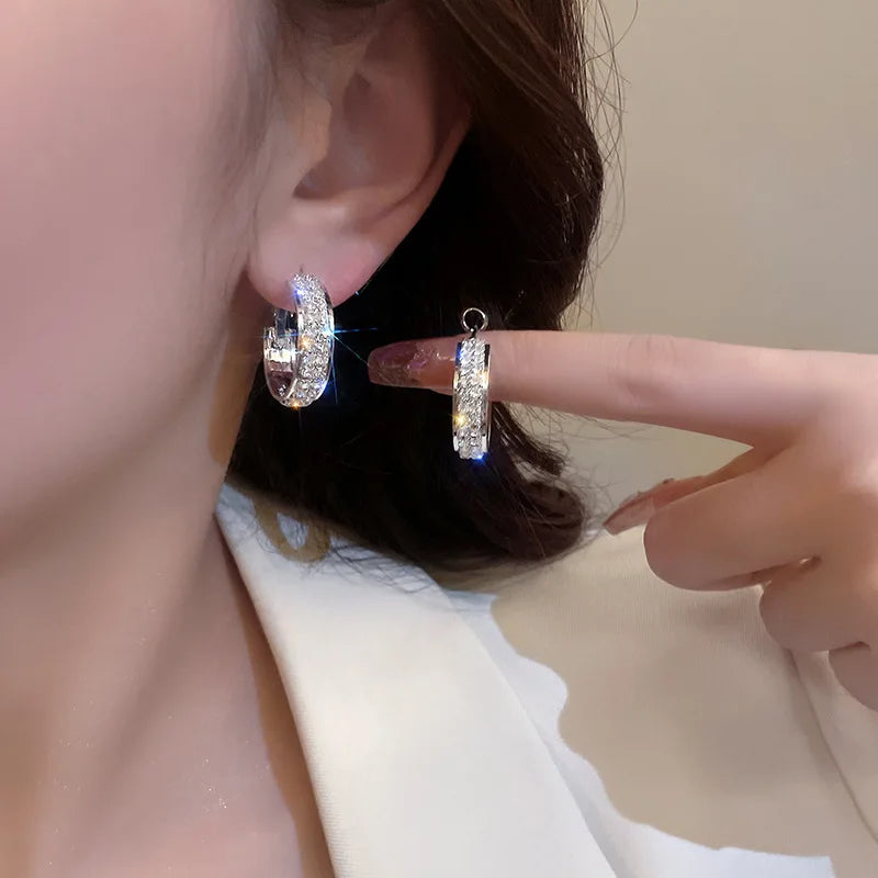 Anziw Real S925 Silver Full Moissanite Earrings Hoop 2024 Fashion Sparking Clip Earrings Wedding Valentine Gift for Women Korean
