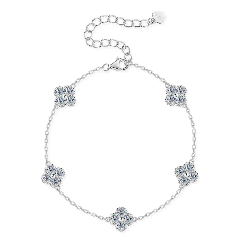 Anizw 2025 New 925 Silver Flower Clover Bracelet Moissanite 3mm for Women 18k Gold Plated Fine Jewelry Certified Lab Diamond D-E