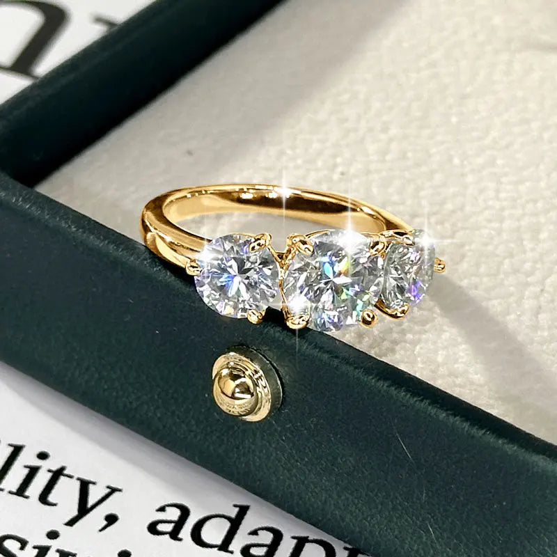 Anziw 8mm&6.5mm 4CTTW Round Moissanite Wedding Engagement Ring 14k Gold Filled Classic 3-Stones Promise Finger Jewelry for Women
