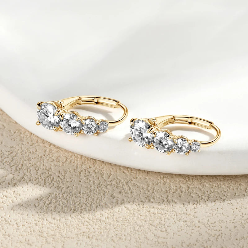 Anziw Luxury 1.86CTW 5mm Moissanite Drop Hoop Earrings for Women Real 925 Silver 4-stone Clip Earring Wedding Party Jewelry Gift