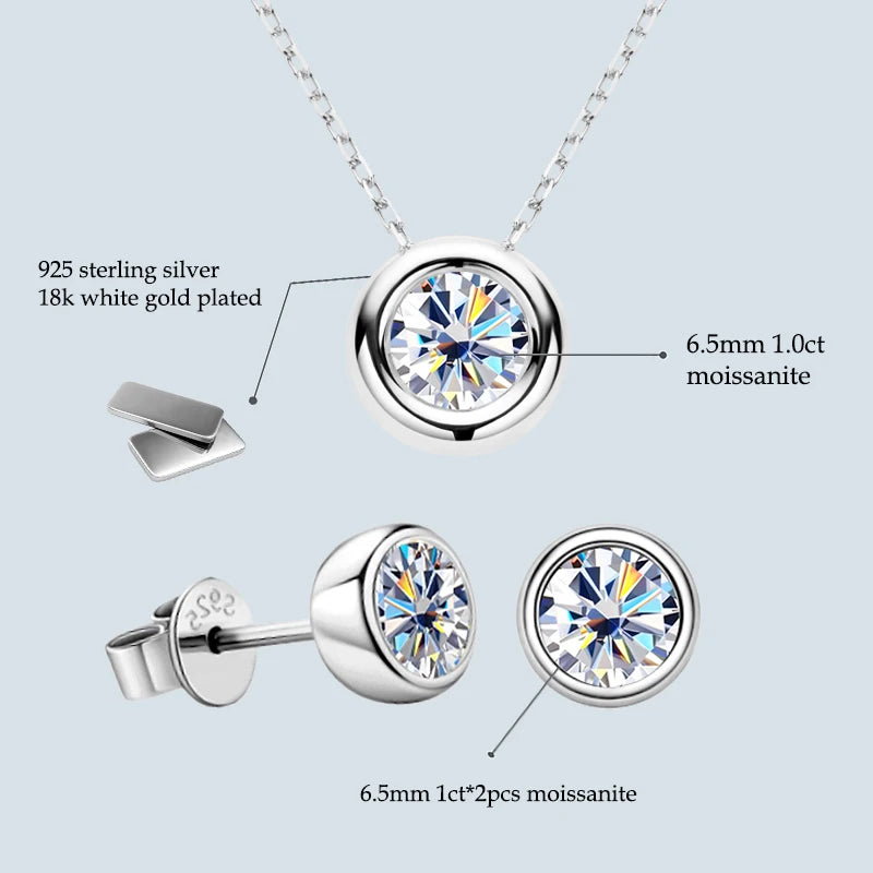 18K Gold Plated Jewelry Set 3.0ctw D Color Moissanite for Women Men Real 925 Silver Stud Earrings Pendant Necklace Free Shipping