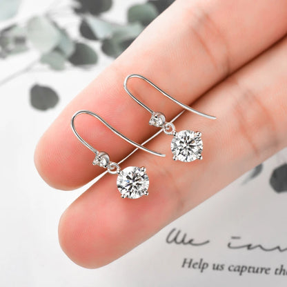 Anziw Hook Earrings Real 925 Silver 6.5mm 1ct Round Moissanite Drop Dangle Earring Certified Wedding Jewelry for Women Gift