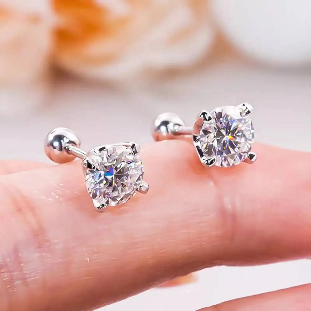 4MM 5MM 6.5MM D Round Moissanite Earrings Women's Simple 4 Claw Stud Earrings Real 925 Sterling Silver Hypoallergenic Daily Wear