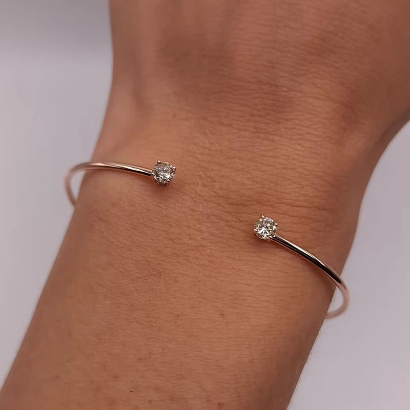 Anziw 5mm 0.5CT D VVS1 Moissanite Bangle Cuff Real 925 Sterling Silver Bracelet for Women Hand Opening Cuffs Fine Jewelry Gifts