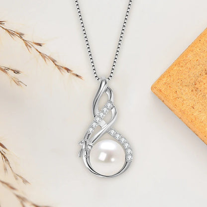 Anziw 10mm Freshwater Pearl Pendant Infinity Necklace 100% 925 Silver Adjustable Chain Fashion Fine Jewel for Women Gift 45+5cm