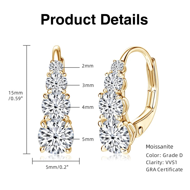 Anziw Luxury 1.86CTW 5mm Moissanite Drop Hoop Earrings for Women Real 925 Silver 4-stone Clip Earring Wedding Party Jewelry Gift