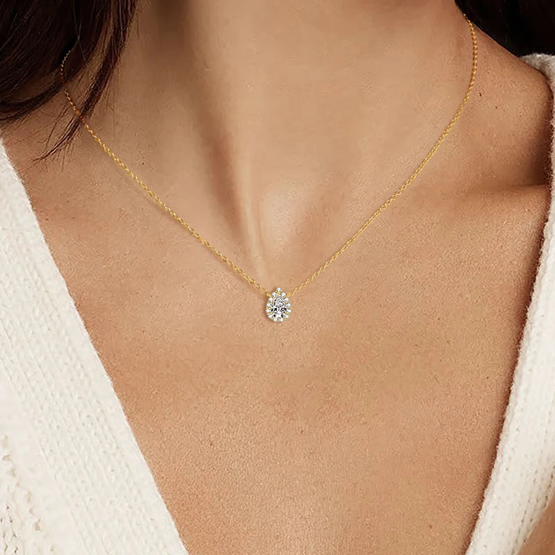 S925 Teardrop Necklace 1.0CT Pear Cut D Moissanite Pendant Necklaces for Women 925 Silver Adjustable Chain Certified Jewelry