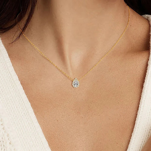 S925 Teardrop Necklace 1.0CT Pear Cut D Moissanite Pendant Necklaces for Women 925 Silver Adjustable Chain Certified Jewelry