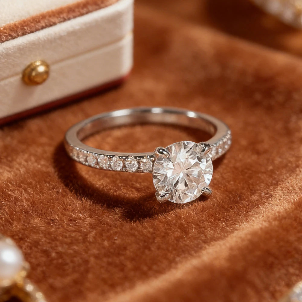 Anziw 14k Gold Filled Engagement Wedding Ring 2 Carat 8mm Round Moissanite Solitaire Promise Band for Women with GRA Certificate