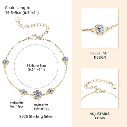 Anizw 2024 New 18k Gold Plated Bracelet 925 Silver Chain 2mm D Color Bezel Moissanite Bracelets Fashion Women's Jewelry Gifts