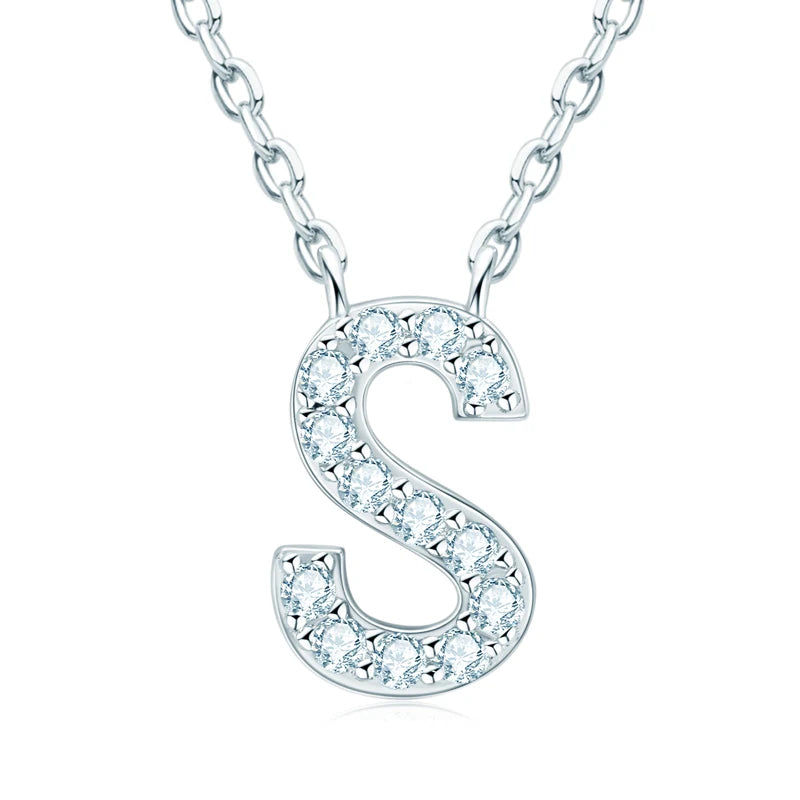 Anziw Initial Moissanite 26 Letter Pendant Necklace for Women Men Real Silver 925 Name Pendant Fine Jewelry Valentine's Day Gift