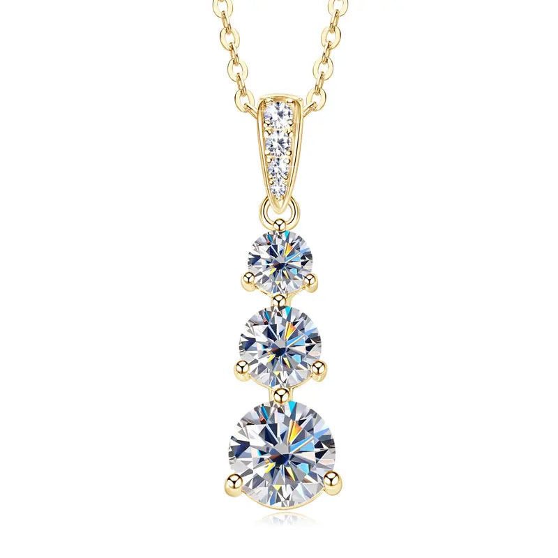 Real Certified Gradual Three Stone Moissanite Pendant Necklace 100% 925 Silver for Women Luxury Wedding Anniversary Jewelry Gift