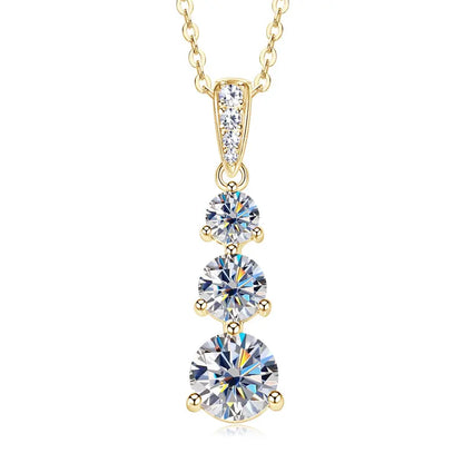 Real Certified Gradual Three Stone Moissanite Pendant Necklace 100% 925 Silver for Women Luxury Wedding Anniversary Jewelry Gift