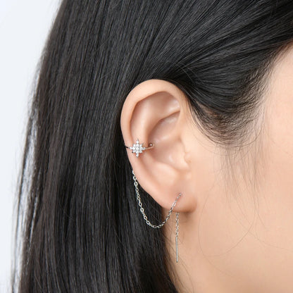 Anziw Moissanite Star Ear Line Cuff Crawler Climber Earrings for Women 925 Silver Long Chain Threader Earring GRA Jewelry Gifts