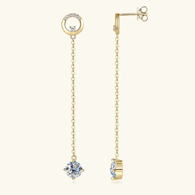 Anziw 6.5mm 1.0ct D Moissanite Drop Earrings for Women 925 Silver Circle Stud Long Chain Dangle Earrings Certified Jewelry Gifts