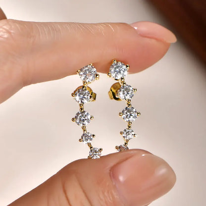 Anziw Real D Color 2.4CTTW. 4.5mm&4mm&3mm Moissanite Diamond Earrings Sparkling Smile Stud Earrings for Women Jewelry Party Gift
