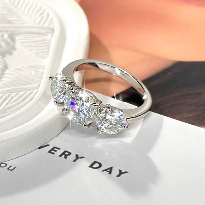 Anziw 8mm&6.5mm 4CTTW Round Moissanite Wedding Engagement Ring 14k Gold Filled Classic 3-Stones Promise Finger Jewelry for Women
