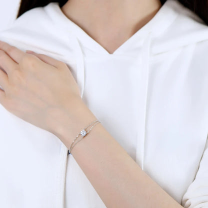 Anziw S925 1ct 6.5mm D Round Moissanite Bracelet for Women Classic Double Chain 925 Silver Bracelet Adjustable Hand Jewelry Gift