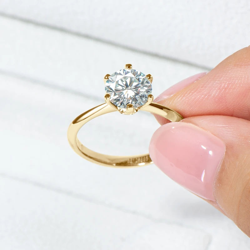 Anziw 3.0CT Moissanite Solitaire Ring Yellow Gold Plated 2CT Engagement Wedding Ring Band 925 Silver Certified Jewelry For Women