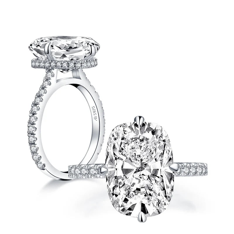 ANZIW  Fashion 925 Sterling Silver 10x14mm Big Cushion Cut Halo Engagement Ring Simulated Diamond Wedding Bridal Ring Jewelry