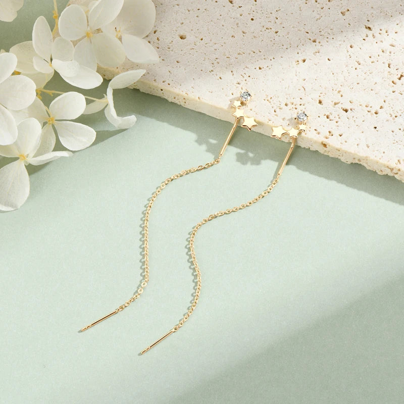 Anziw 925 Moissanite Star Tassel Drop Dangle Earrings for Women Real S925 Silver Studs Earrings Certified Fine Jewelry Gift Girl