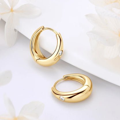 Anziw Chunky Hoops 2.5mm D Color Moissanite Thick Huggie Earring Gold Plated 925 Silver Piercing Earrings for Women Jewelry Gift