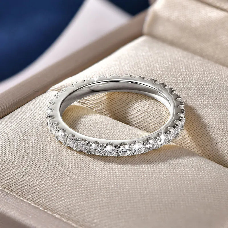 Anziw 2mm D Color Full Moissanite Ring for Women Sparkling Wedding Eternity Band 14k Gold Filled Wedding Engagement Ring Jewelry