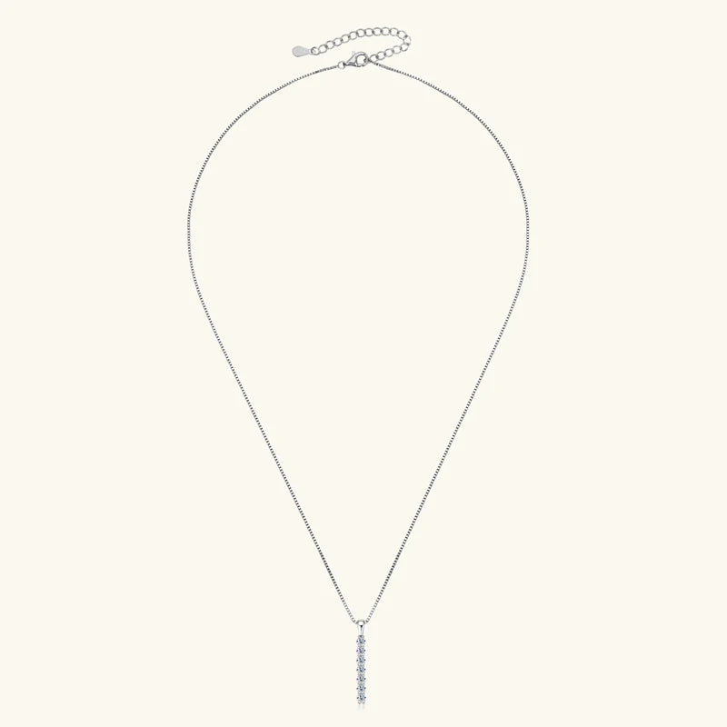 Anziw 2.8mm 0.56ctw. Moissanite Pendant Necklace for Women 925 Silver Adjustable Chain 7-stone Bar Necklaces Trend Jewelry Gifts